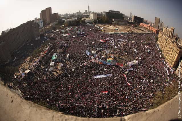 Egyptians gather in their thousands in Tahrir Square to mark the one year anniversary of the revolution on January 25, 2012 in Cairo Egypt