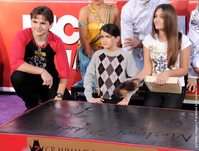 (L-R) Prince Jackson, Blanket Jackson and Paris Jackson appear at the Michael Jackson Hand and Footprint ceremony at Grauman's Chinese Theatre