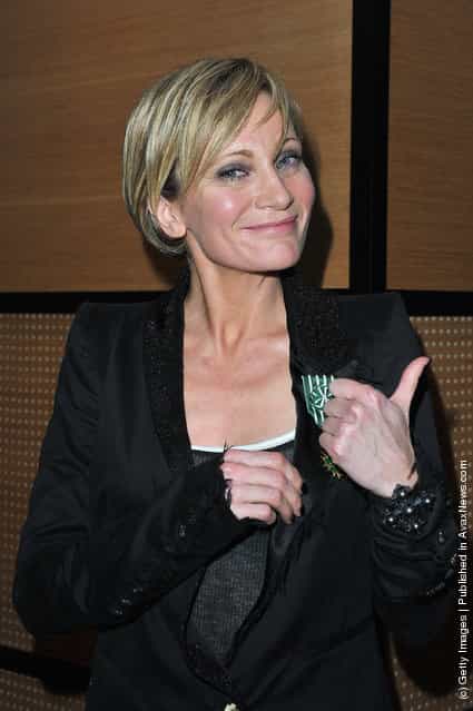 Patricia Kaas poses after being honored by French culture Minister at Hotel Majestic