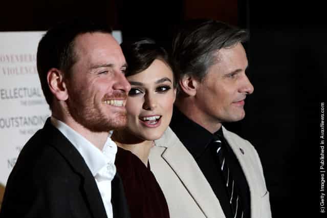 Michael Fassbender, Keira Knightley and Viggo Mortensen attend the UK gala premiere of A Dangerous Method at The Mayfair Hotel