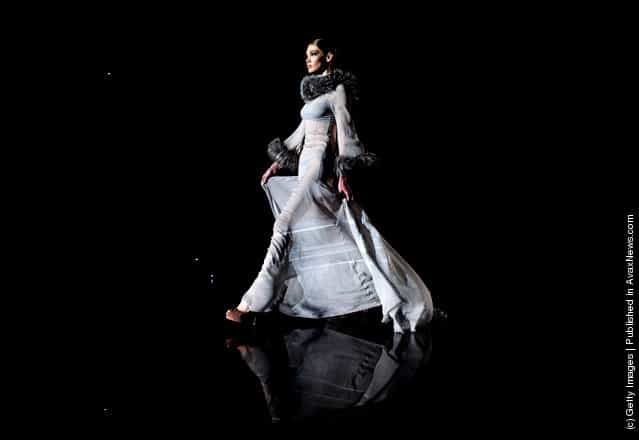 A model walks the runway in the Andres Sarda fashion show during the Mercedes-Benz Fashion Week Madrid Autumn/Winter