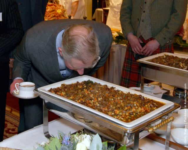 Prince Charles attends a 'Showcase of Scottish food and drink' by chefs from the Academy of Culinary Arts, of which he is a patron, at the The Royal Automobile Club