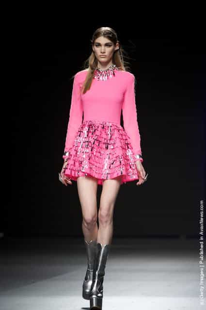 A model walks the runway in the Carlos Diez fashion show during the Mercedes-Benz Fashion Week Madrid Autumn/Winter 2012 at Ifema