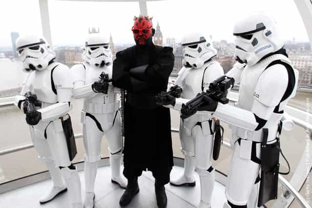 Characters from Star Wars pose for a photocall to promote the release of Star Wars: Episode 1 – The Phantom Menace 3D at The London Eye