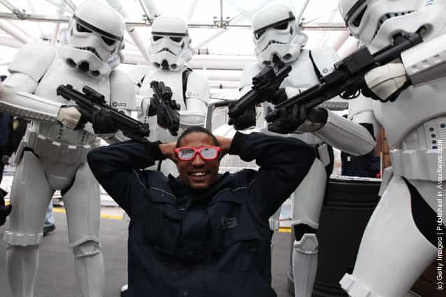 Characters from Star Wars pose for a photocall to promote the release of Star Wars: Episode 1 – The Phantom Menace 3D at The London Eye