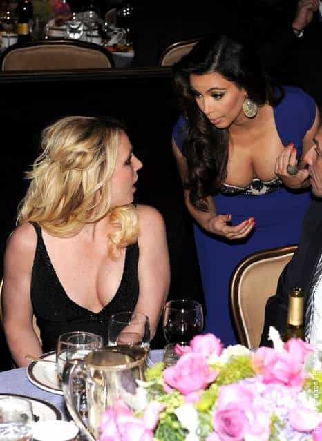 Singer Britney Spears and TV personality Kim Kardashian attend Clive Davis and the Recording Academy's 2012 Pre-GRAMMY Gala and Salute to Industry Icons Honoring