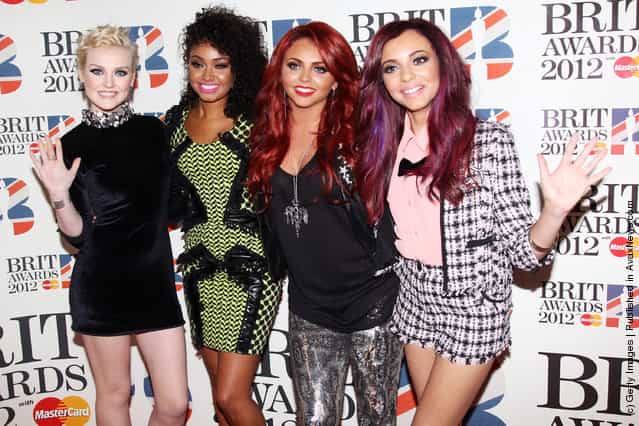 L-R Perrie Edwards, Leigh-Anne Pinnock, Jesy Nelson and Jade Thirwell of Little Mix attend The Brit Awards 2012 at The O2 Arena