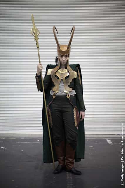 A visitor to the London Super Comic Convention dresses as Loki at ExCel
