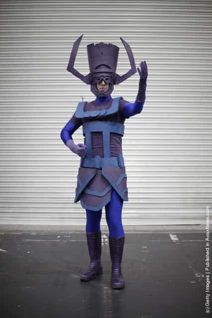 A visitor to the London Super Comic Convention wears a Galactus costume at ExCel