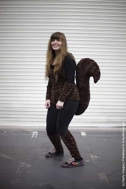 A visitor to the London Super Comic Convention wears a Squirrel Girl costume at ExCel