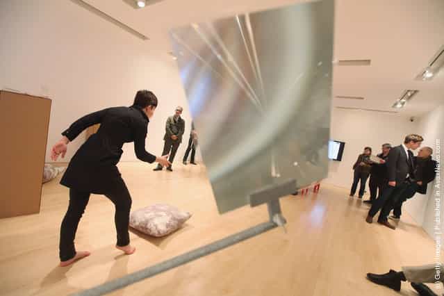 Georgia Sagri performs during a press preview of the 2012 Whitney Biennial at the Whitney Museum of American Art