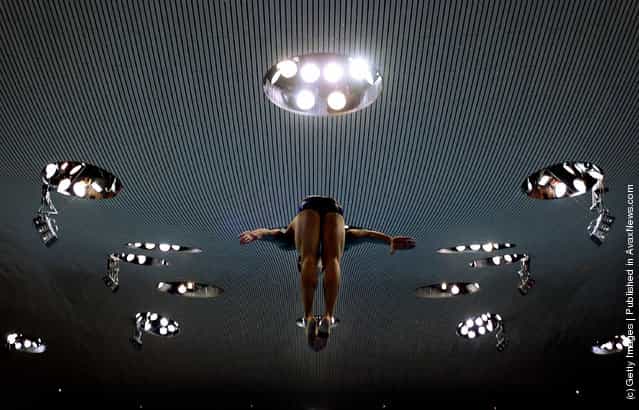 Ooi Tze Liang of Malaysia in action during a diving training session at the London Aquatics Centre