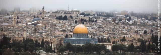 The dome of the rock is dusted with snow on March 2, 2012 in Jerusalem, Israel