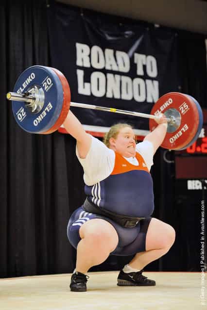 Holley Mangold successfully snatches 110 kilograms during the 2012 U.S. Olympic Team Trials for Womens Weightlifting