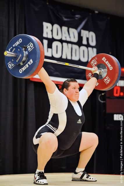 Sarah Robles successfully snatches 114 kilograms during the 2012 U.S. Olympic Team Trials for Womens Weightlifting