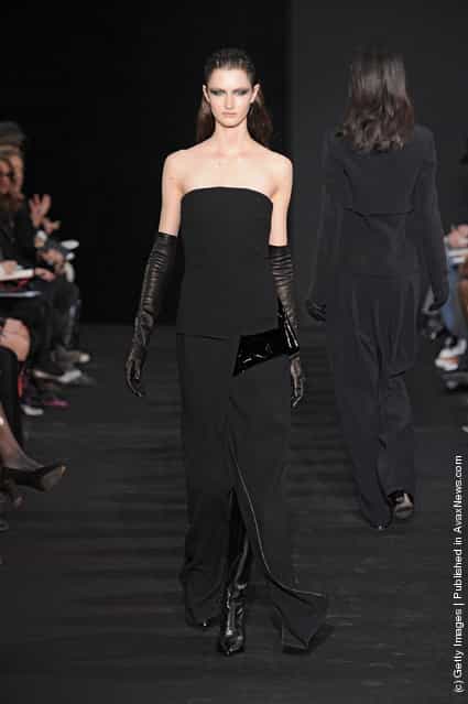 A model walks the runway at the Costume National Autumn Winter 2012 fashion show during Paris Fashion Week