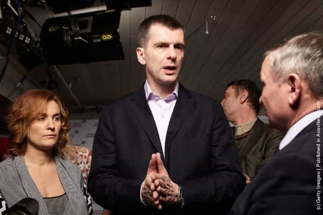 Presidential candidate Mikhail Prokhorov speaks following a press conference in his election office on March 04, 2012 in Moscow, Russia
