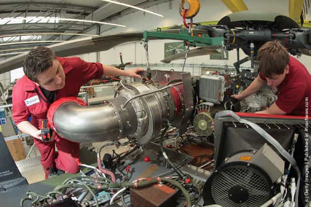Workers assemble a Eurocopter NH90 military helicopter at the Eurocopter plant