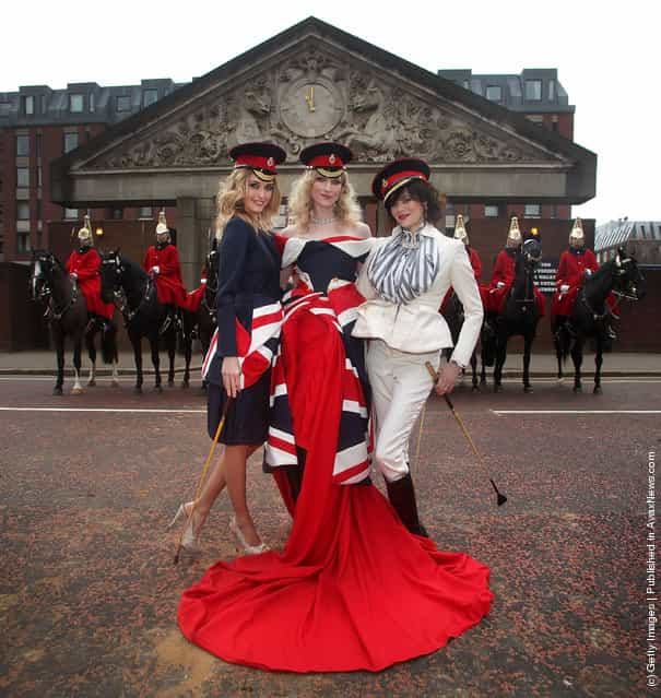 Models Lyza Onysko, Jade Parfitt and Jasmine Guinness launch Fashion for the Brave, a high profile fundraising event for the Household Calvary Operational Casualties Fund and The British Forces Foundation at Hyde Park Barracks