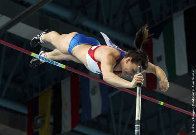 Elena Isinbaeva of Russia competes in the Women's Pole Vault Final during day three of the 14th IAAF World Indoor Championships at the Atakoy Athletics Arena