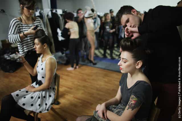 Models prepare for the Glasgow School of Art Fashion show