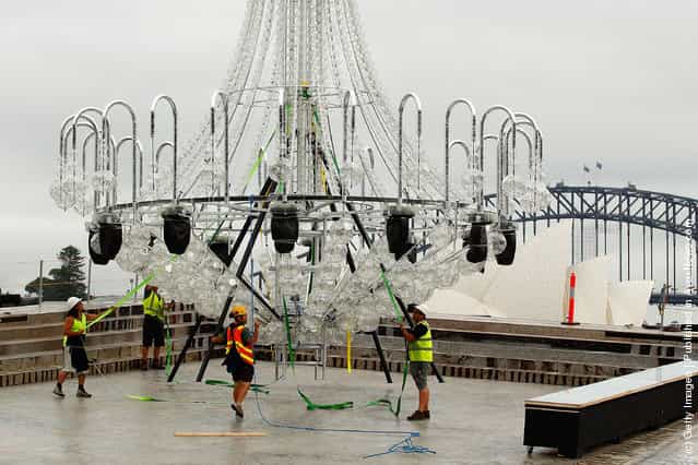 La Traviata chandelier is positioned on stage at Mrs Macquaries Point on March 16, 2012 in Sydney, Australia