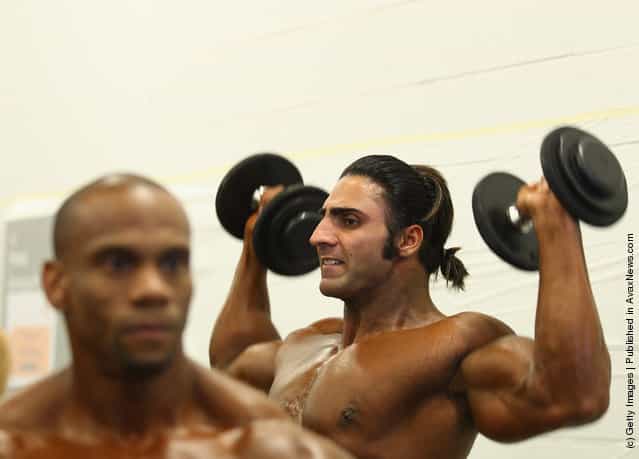 Varinder Singh of India prepares backstage prior to the pre judging for the 2012 IFBB Australian Pro Grand Prix XII at The Plenary