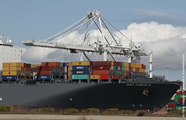 The container ship MSC Fabiola is seen docked at the Port of Oakland on March 22, 2012, in Oakland, California