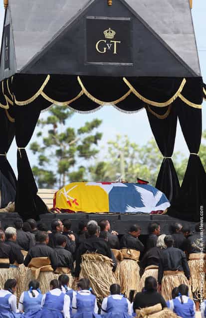 The Royal casket of King George Tupou V is carried towards the Royal Tombs during the State Funeral held for King George Tupou V at Malaekula in Nukualofa, Tonga