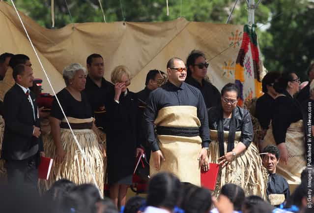 The new King Tupou VI looks on during the State Funeral held for King George Tupou V at Malaekula