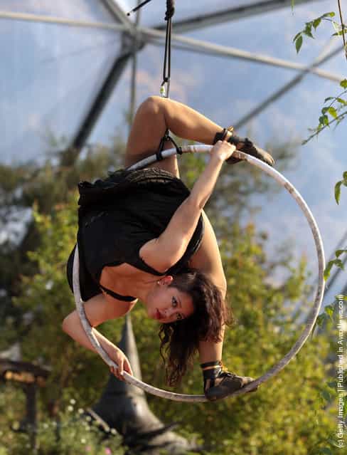 Contortionist Leilani Franco performs at a preview for NoFit State Circus new summer show at the Eden Project