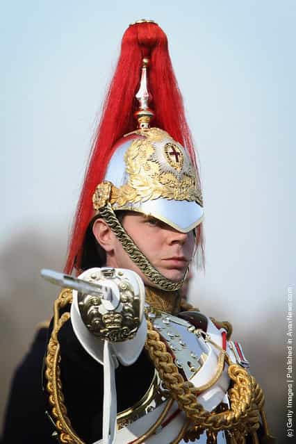 A member of the Household Cavalry parades at the 'Major General's Review' in Hyde Park