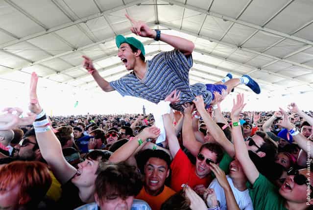 Guests attend Black Lips performance during Day 2 of Coachella 2012, on April 14, 2012