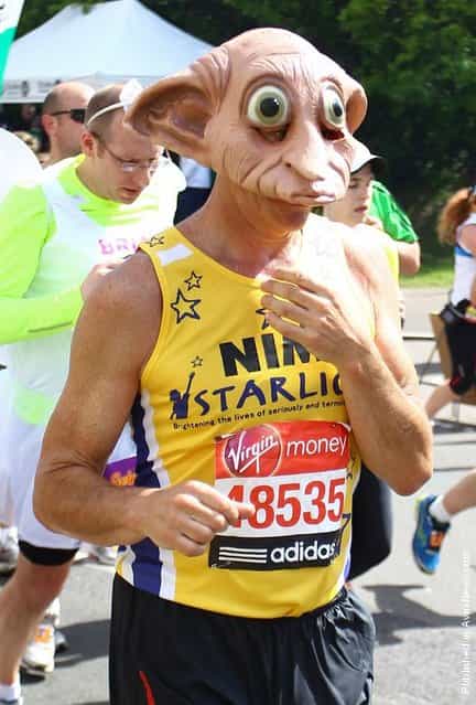 Competitors take to the streets of the capital in fabulous fancy dress costumes during the Virgin London Marathon 2012