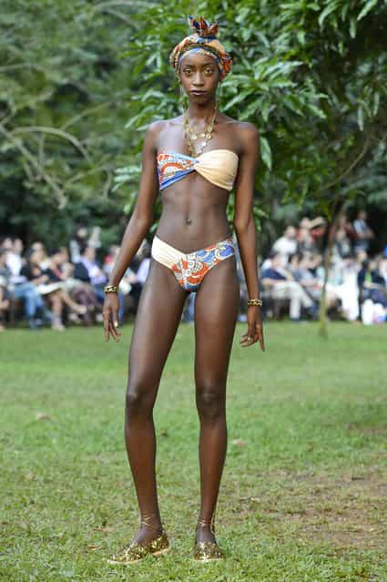 A model walks the runway during the Neon Sao Paulo Fashion Week Spring/Summer 2013 Collections Show on June 14, 2012 in Sao Paulo, Brazil