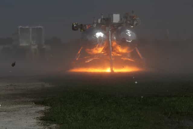 Morpheus Ground Level Hot Fire. Photo Date: April 2nd 2012. Location: VTB Flight Complex; Photographer: Joe Bibby