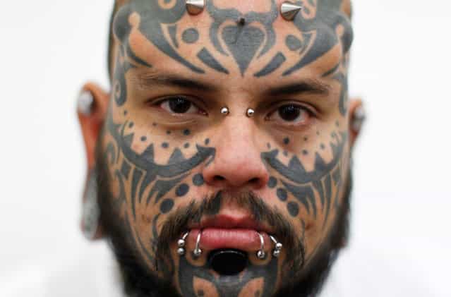 Emilio Gonzalez from Venezuela, during a tattoo exhibition in Caracas, on January 27, 2012. (Photo by Jorge Silva/Reuters)