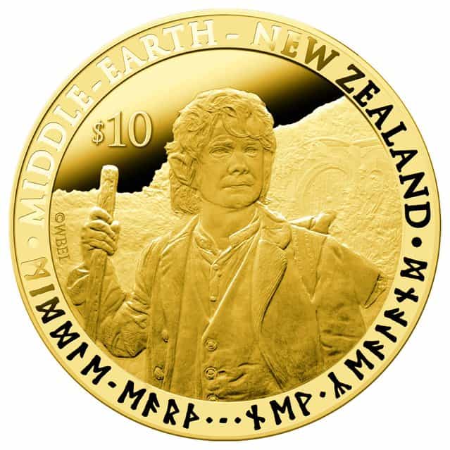 A New Zealand $10 coin with an image of The Hobbit film trilogy character Bilbo Baggins, with its rim inscribed with English and 'Dwarvish' with the words [Middle-earth – New Zealand], is shown in this undated handout picture made available October 11, 2012. Various coins, produced by New Zealand Post, that bear The Hobbit film characters will be legal tender and available from November 1, 2012. (Photo by New Zealand Post/Reuters)