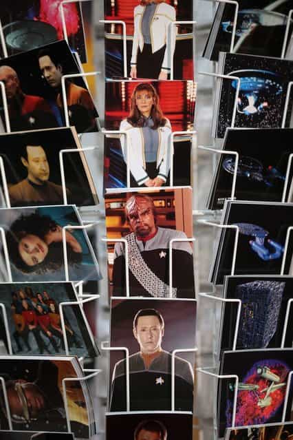 Postcards for sale at the [Destination Star Trek London] convention at the ExCeL centre on October 19, 2012 in London, England. The three-day convention, which opened to the general public today, will be attended by all five actors who played captains throughout the 46-year-old series. (Photo by Oli Scarff)
