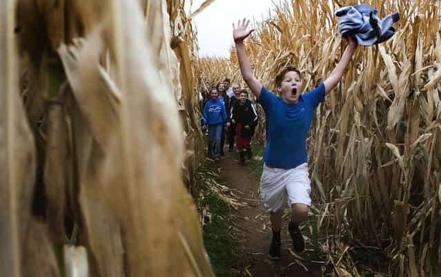 Boyle County Middle School seventh-grader Daniel Notter makes his way through the maze at Devine's Corn Maze in Mercer County near Harrodsburg, Kentucky October 26, 2012. (Photo by Clay Jackson/The Advocate-Messenger)