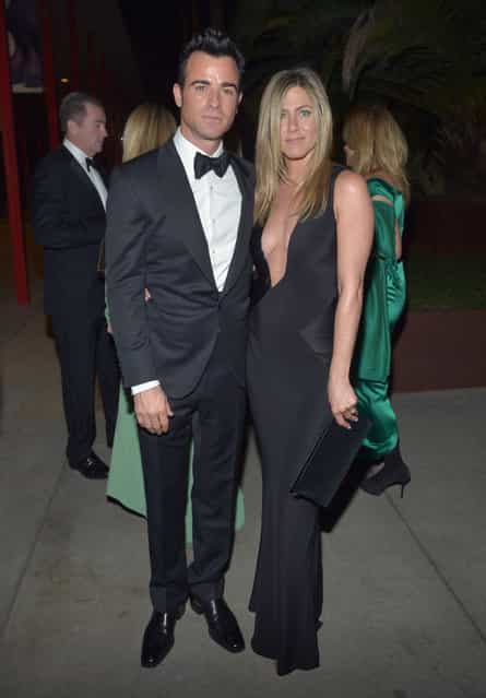 (L-R) Actors Justin Theroux and Jennifer Aniston attend LACMA 2012 Art + Film Gala Honoring Ed Ruscha and Stanley Kubrick presented by Gucci at LACMA on October 27, 2012 in Los Angeles, California. (Photo by John Sciulli)