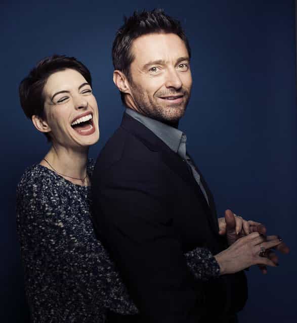 Anne Hathaway and Hugh Jackman, co-stars of the film [Les Miserables], pose for a portrait in New York December 2, 2012. (Victoria Will/Invision)