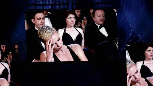 Female audience members react to the [We Saw Your Boobs] song during a sketch at the 85th Academy Awards. (Photo by Monica Almeida/The New York Times)