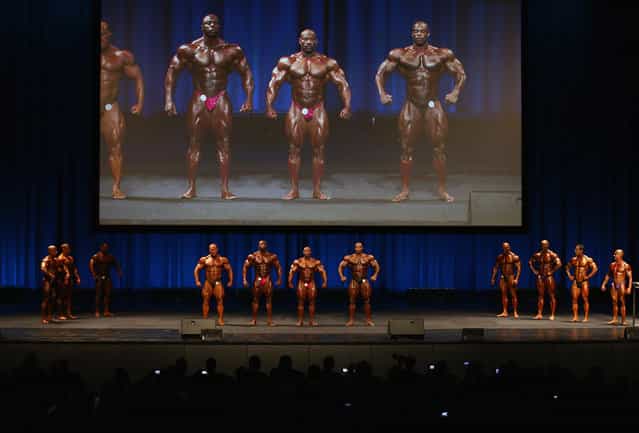 Competitors stand on stage during the IFBB Australia Pro Grand Prix at The Plenary on March 9, 2013 in Melbourne, Australia. (Photo by Robert Cianflone)