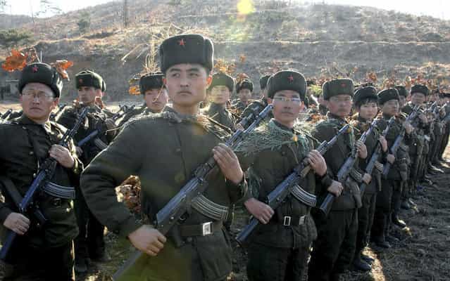 Soldiers of North Korean army participate in military exercises which served as the answer to the joint military maneuvers of South Korea and the USA, on March 13, 2013. (Photo by Reuters/KCNA)