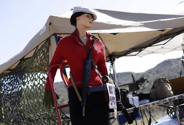 A mannequin is displayed with a gun during the Big Sandy Shoot in Mohave County, Arizona March 22, 2013. The Big Sandy Shoot is the largest organized machine gun shoot in the United States attended by shooters from around the country. Vintage and replica style machine guns and cannons are some of the weapons displayed during the event. Picture taken March 22, 2013. (Photo by Joshua Lott/Reuters)