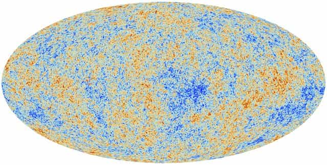 An all-sky image from the European Space Agency's Planck spacecraft, released March 21, 2013 provides the most detailed look yet at the imprint left behind by the big bang in the cosmic microwave background. Patterns of temperature fluctuations, shown in shades of red and blue, serve as a [baby picture] of the universe when it was just 370,000 years old. The image suggests that the universe is 100 million years older than scientists thought it was, with more matter and less dark energy than they previously thought. (Photo by ESA-­Planck Collaboration via AP Photo)
