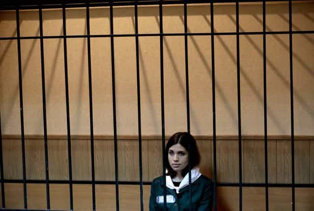 Despite her occasional levity, Tolokonnikova spent much of the hearing in a more serious mood, on April 26, 2013. (Photo by Mikhail Metzel/Associated Press)