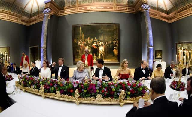 The banquet hosted by the Dutch Royal family at the Rijksmuseum, Amsterdam, The Netherlands, Monday, April 29, 2013. Queen Beatrix has announced she will relinquish the crown on April 30, 2013, after 33 years of reign, leaving the monarchy to her son Crown Prince Willem-Alexander. (Photo by Robin Utrecht/AP Photo)