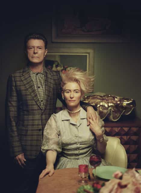 David Bowie and Tilda Swinton. A photo taken by Director Floria Sigismondi on set of The Stars (Are Out Tonight), featuring Tilda Swinton
